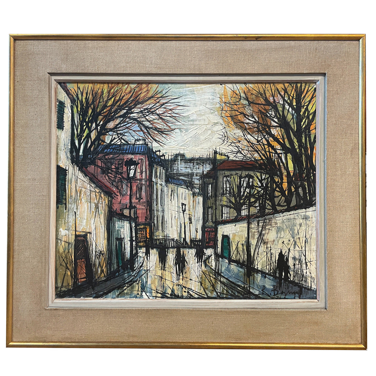 Mid Century French Expressionist Oil on Canvas Paris Street Scene by Renée Bernard, Circa 1960 Signed Titled
