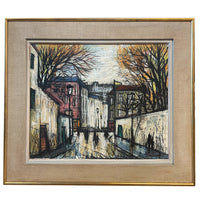 Mid Century French Expressionist Oil on Canvas Paris Street Scene by Renée Bernard, Circa 1960 Signed Titled