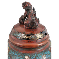 Antique Chinese Qing Dynasty Archaic Style Bronze Enamel Champlevé Censer / Incense Burner, Circa 1880