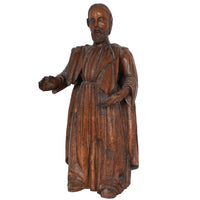 Large Antique French 17th Century Carved Walnut Saint Peter Santos Figure Statue