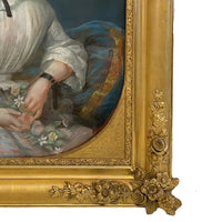 Antique 19th Century Swiss School Pastel Portrait Painting Beautiful Young Girl, Attributed to Albert Anker, Circa 1870