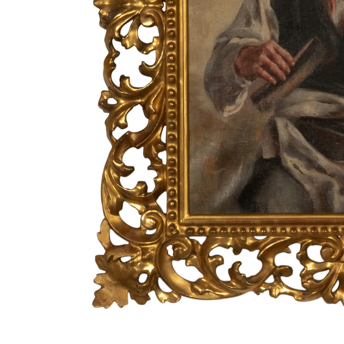 Antique Italian Genre Scene Oil Painting "Shoe Shiner" Cobbler by Ezio Ricci Gilded Florentine Frame, Circa 1910