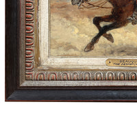 Antique French Oil Painting Army Cavarly Soldier Horse Military Despatch Bearer  by Wilfred Constant Beauquesne, 1883