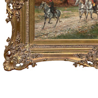 Antique French War Oil Painting Napoleon With His Army Generals Horse & Carriage by Raymond Desvarreux, 1906