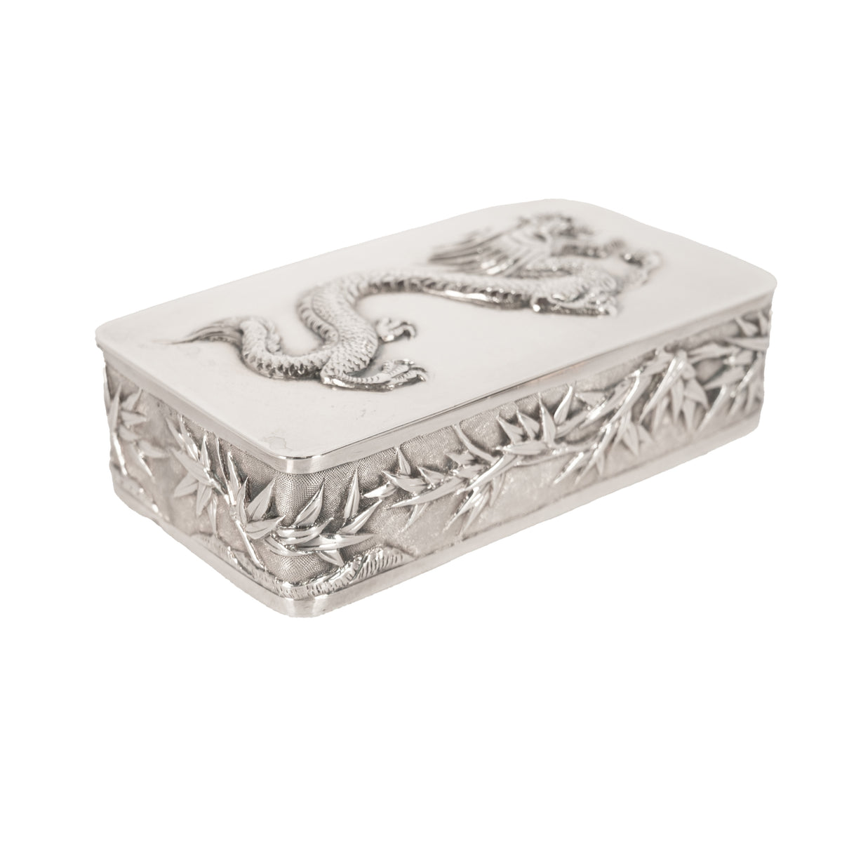 Antique Chinese Qing Dynasty Export Silver Gilt Dragon Snuff Box Wang Hing 1900