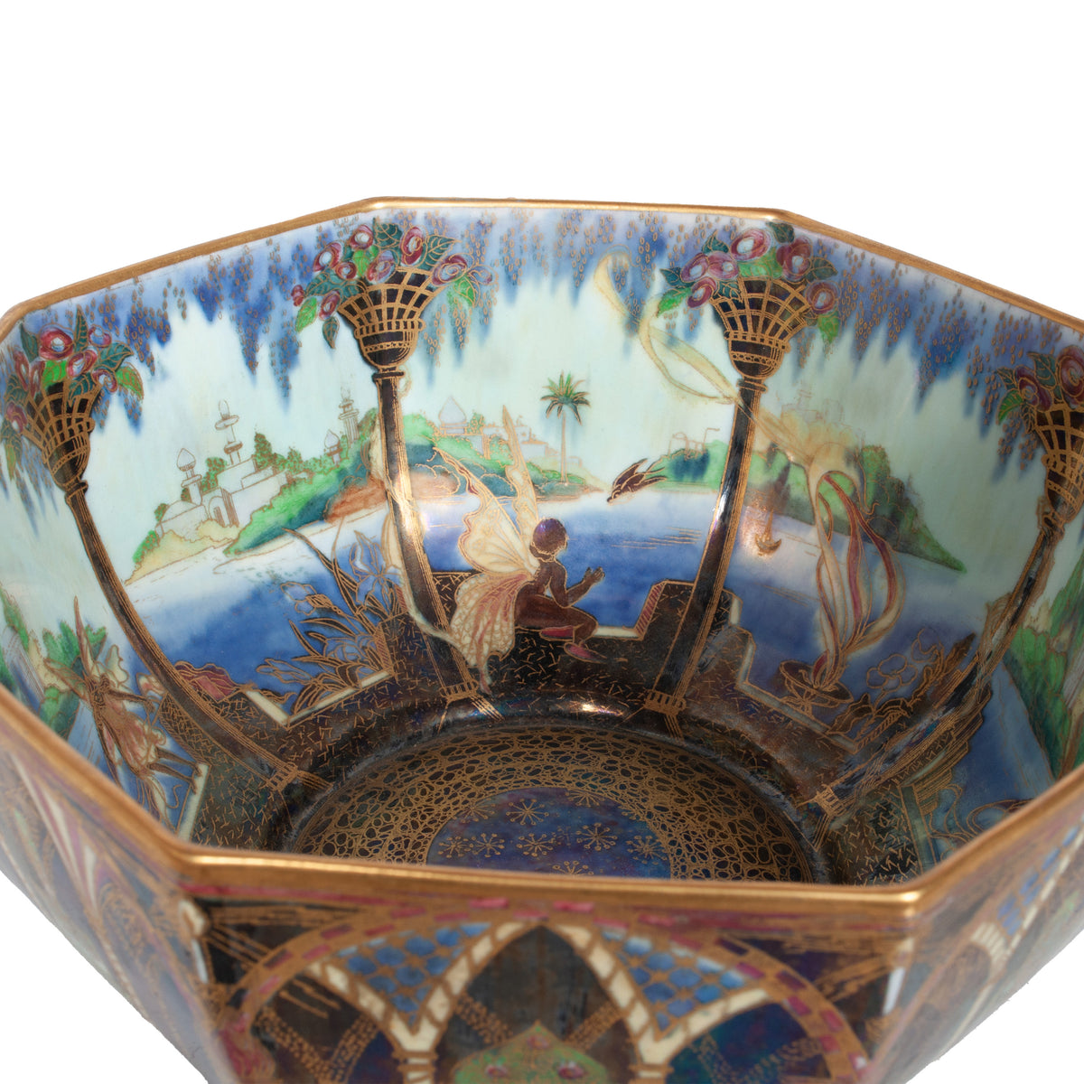 Antique Wedgwood Fairyland Lustre Porcelain "Moorish Smoke & Ribbons" Bowl 1920