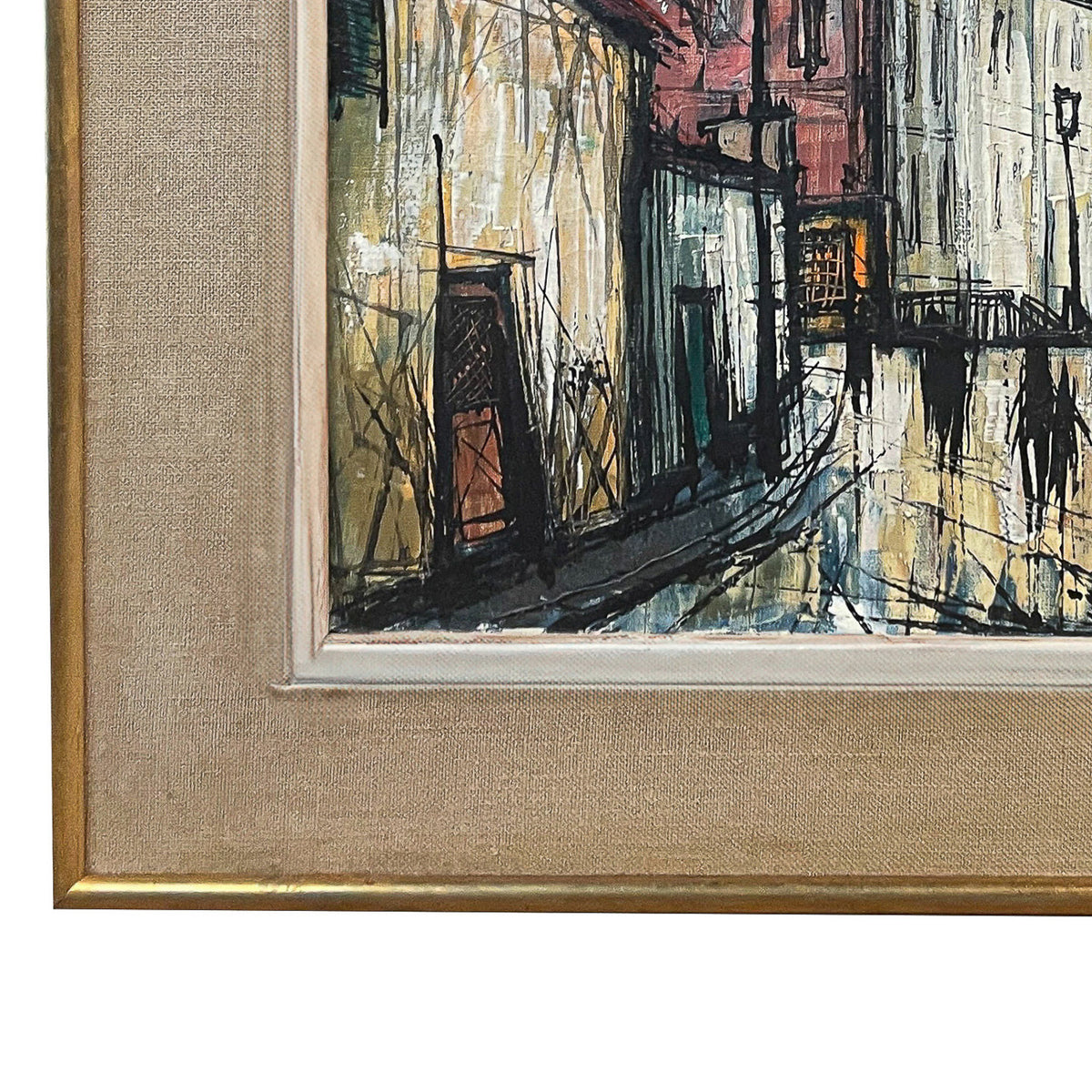 Mid Century French Expressionist Oil on Canvas Paris Street Scene by Renée Bernard, Circa 1960 Signed Titled