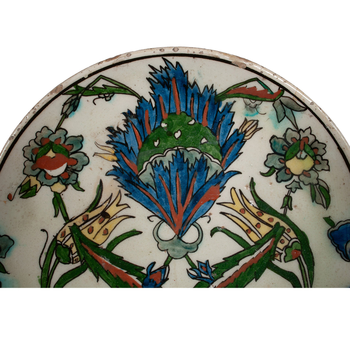Antique 18th Century Islamic Ottoman Iznik Kutayha Pottery Plate Turkey 1750