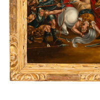 Antique 18th Century French Oil Painting on Canvas Joan Of Arc Battle Scene "Seige of Orleans" 1780