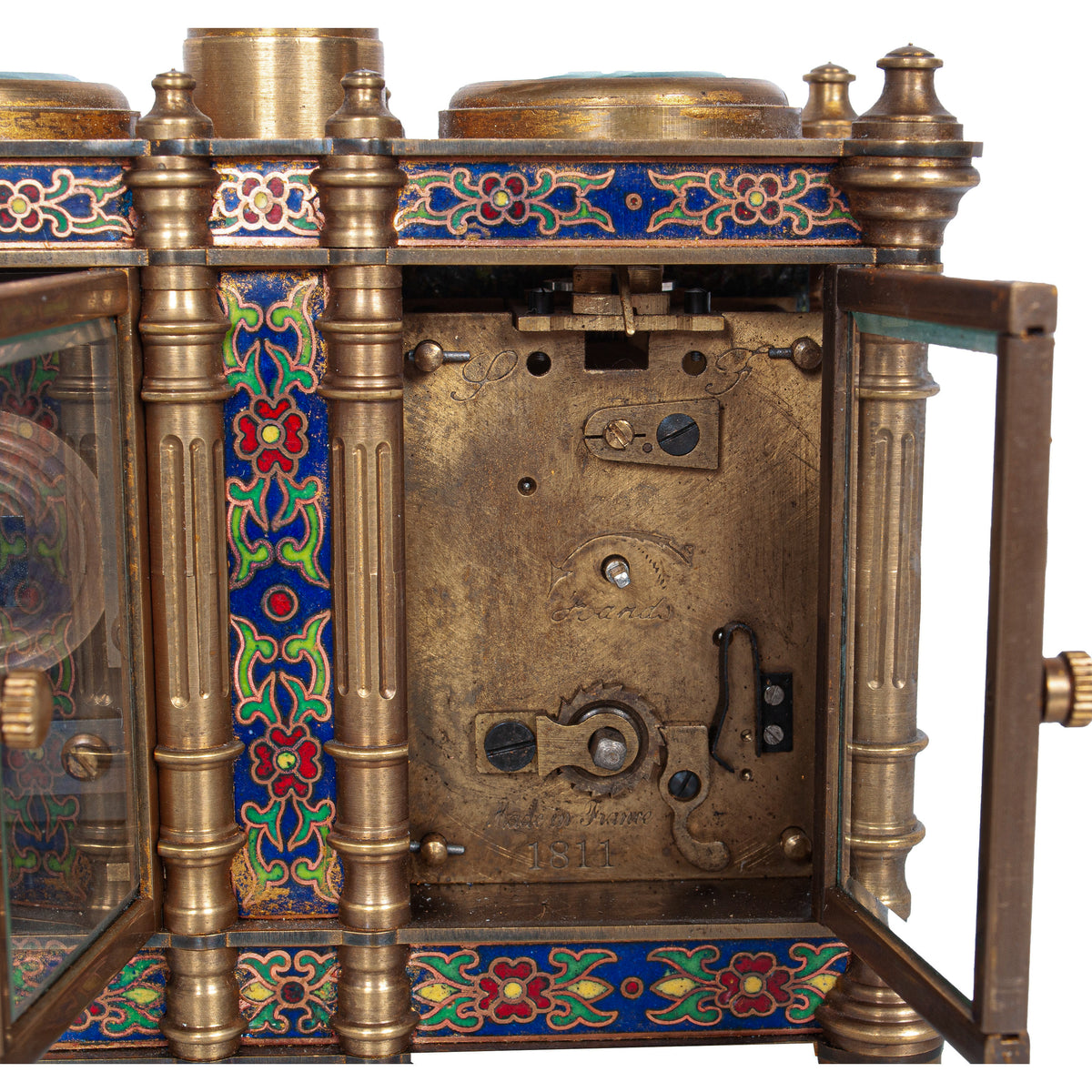 Antique French Brass & Champleve Combination Desk Carriage Clock Barometer 1900