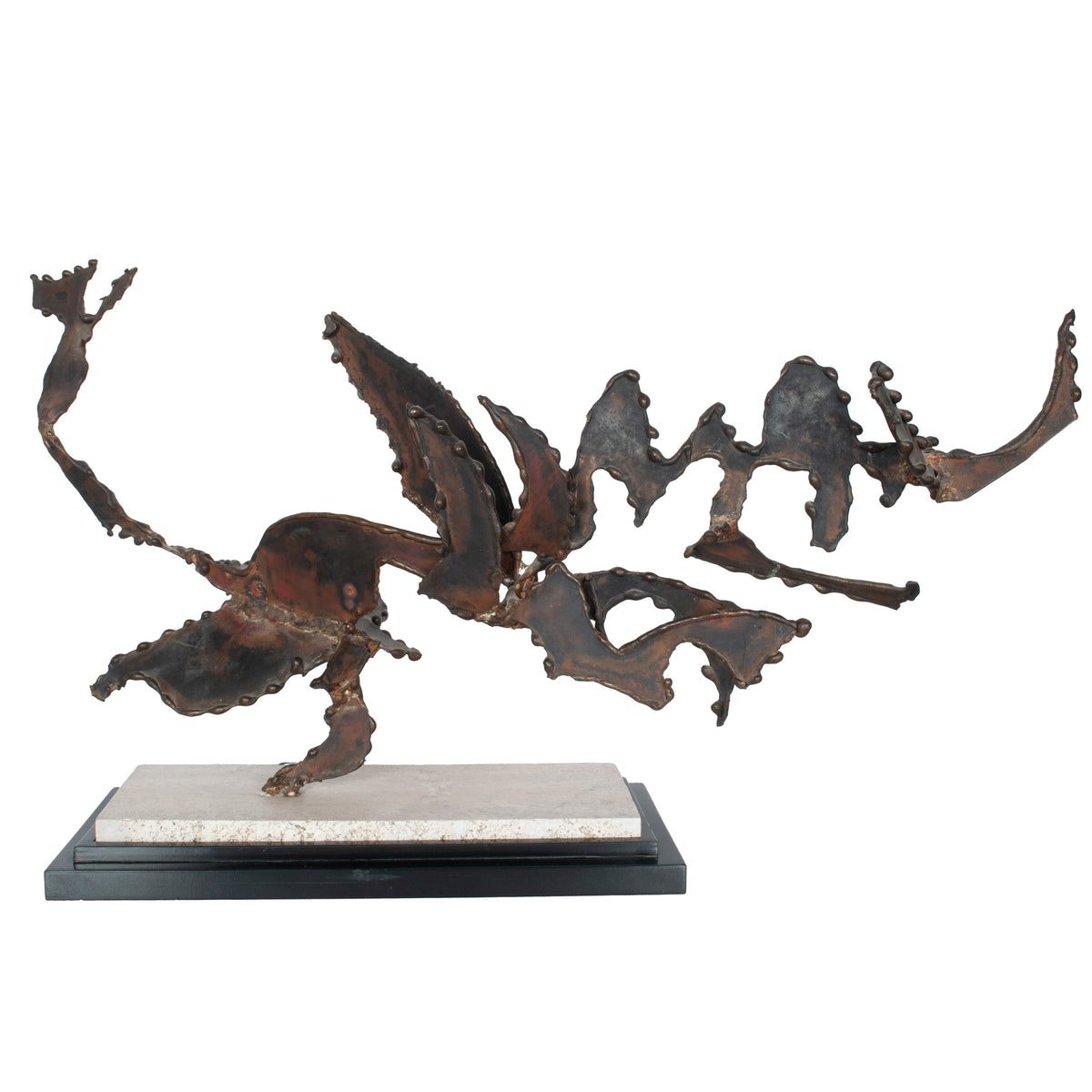Oregon Pacific Northwest Artist Brutalist Bronze "Charging Animal" Sculpture by Tom Hardy 1985