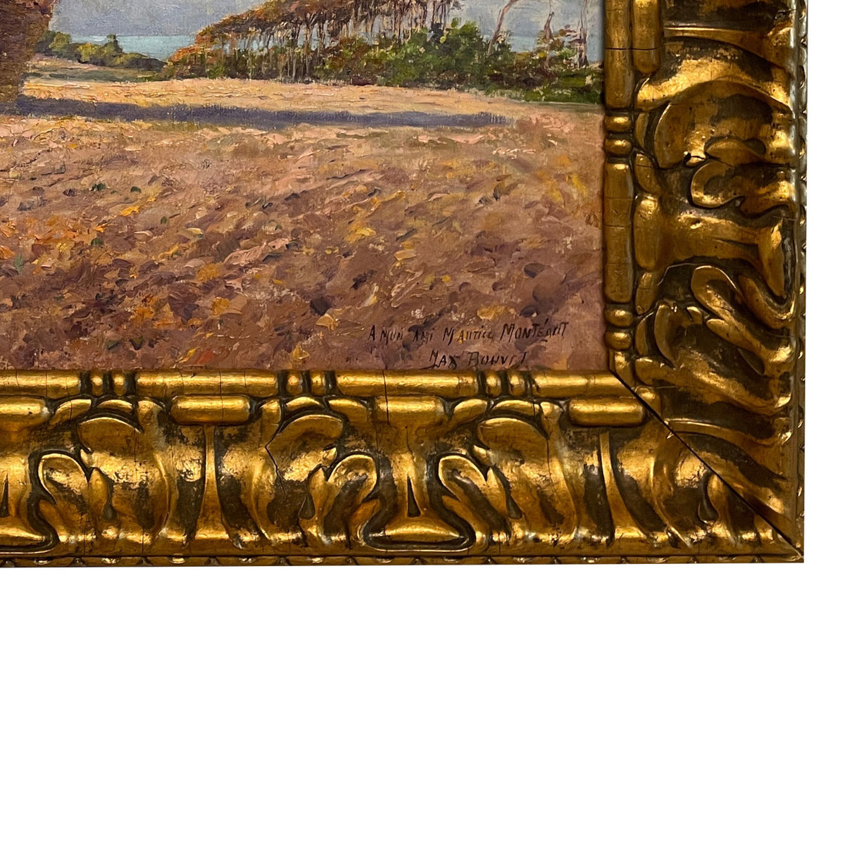 Antique French Post Impressionist Oil Painting Haystack Farm Pastoral Landscape by Max Bouvet 1890