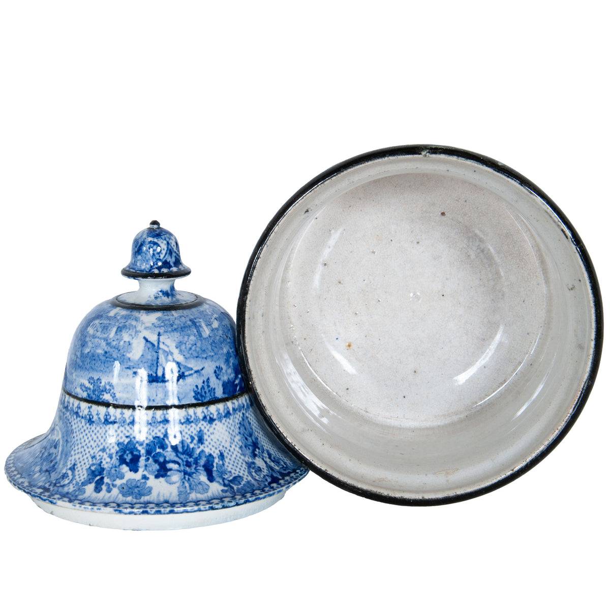 Antique Blue & White Pearlware Pottery Humidor "A Present for Mr. Capes 1834"