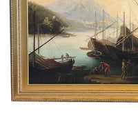 Large 17th Century Italian Oil on Canvas Ships Seascape Painting "Marina delle torri" the Circle of Salvator Rosa, 1660