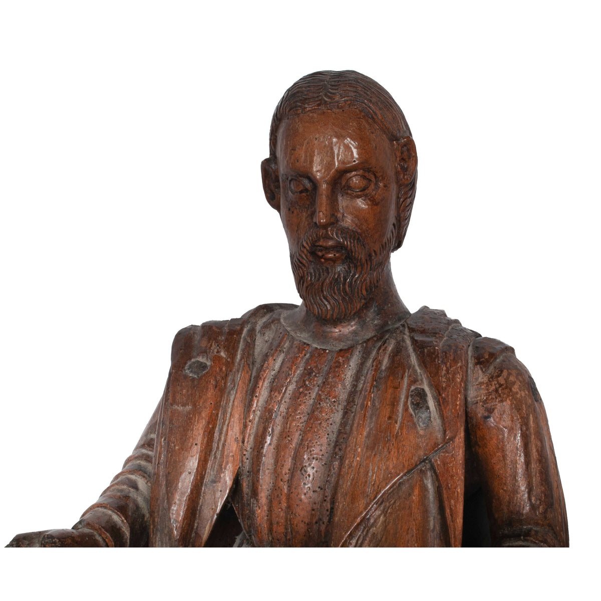 Large Antique French 17th Century Carved Walnut Saint Peter Santos Figure Statue