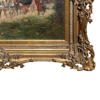 Antique French War Oil Painting Napoleon With His Army Generals Horse & Carriage by Raymond Desvarreux, 1906