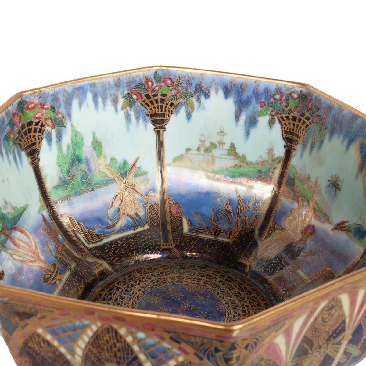 Antique Wedgwood Fairyland Lustre Porcelain "Moorish Smoke & Ribbons" Bowl 1920