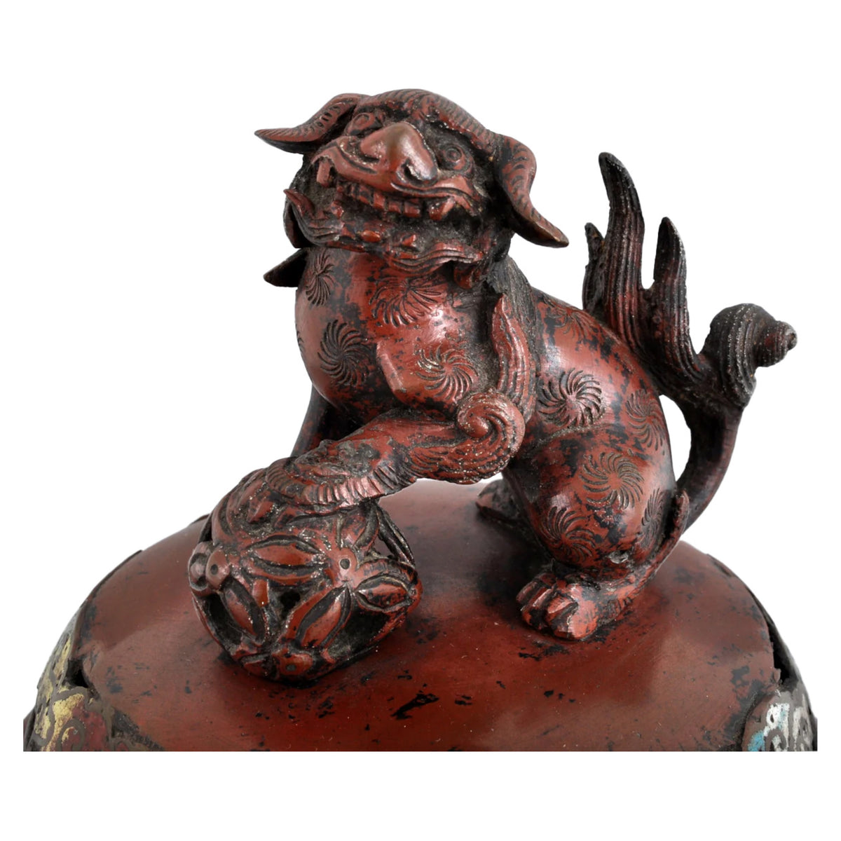 Antique Chinese Qing Dynasty Archaic Style Bronze Enamel Champlevé Censer / Incense Burner, Circa 1880