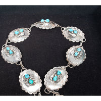 Vintage Native American Navajo Sterling Silver & Blue Turquoise Concho Belt 1950
