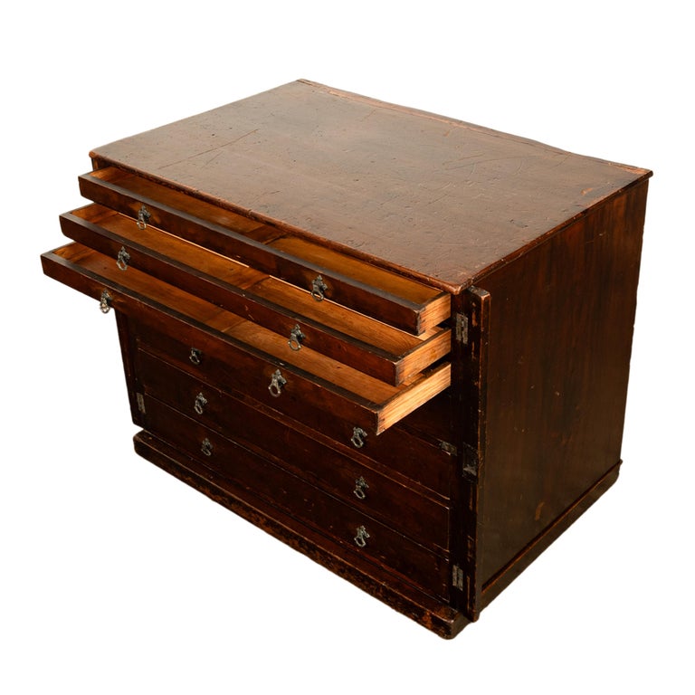Antique Georgian Drawing Print Architect's Plan File 7 Drawer Chest Cabinet 1820