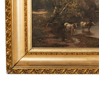 Antique American Hudson River School Oil Painting Cows Landscape Troy New York by Charles Grant Beauregard 1898