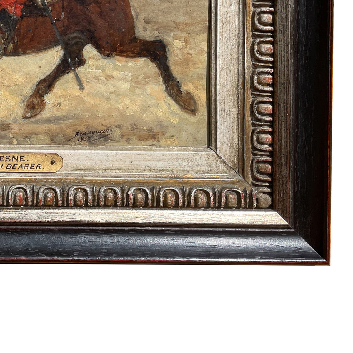 Antique French Oil Painting Army Cavarly Soldier Horse Military Despatch Bearer  by Wilfred Constant Beauquesne, 1883