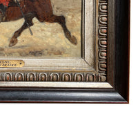 Antique French Oil Painting Army Cavarly Soldier Horse Military Despatch Bearer  by Wilfred Constant Beauquesne, 1883