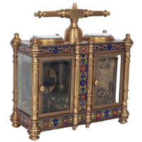 Antique French Brass & Champleve Combination Desk Carriage Clock Barometer 1900