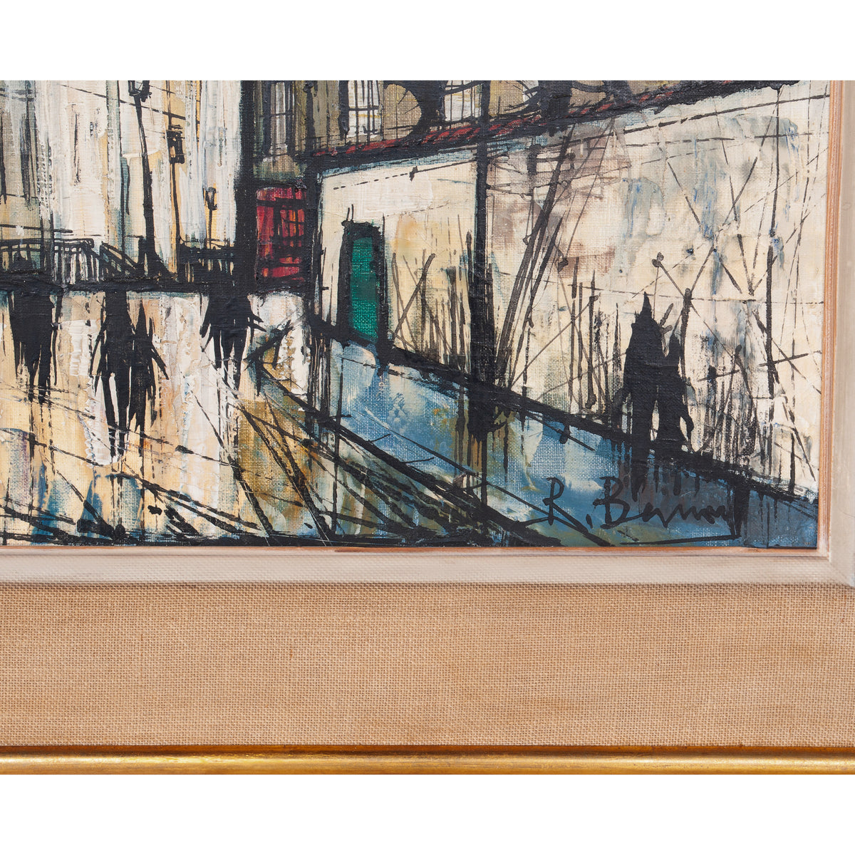 Mid Century French Expressionist Oil on Canvas Paris Street Scene by Renée Bernard, Circa 1960 Signed Titled