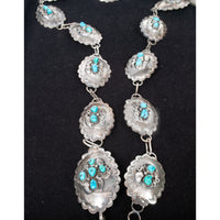Vintage Native American Navajo Sterling Silver & Blue Turquoise Concho Belt 1950