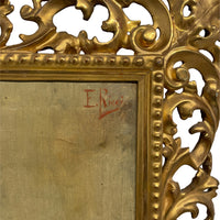 Antique Italian Genre Scene Oil Painting "Shoe Shiner" Cobbler by Ezio Ricci Gilded Florentine Frame, Circa 1910