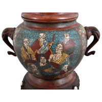 Antique Chinese Qing Dynasty Archaic Style Bronze Enamel Champlevé Censer / Incense Burner, Circa 1880