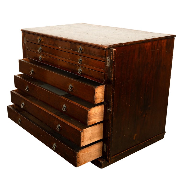 Antique Georgian Drawing Print Architect's Plan File 7 Drawer Chest Cabinet 1820