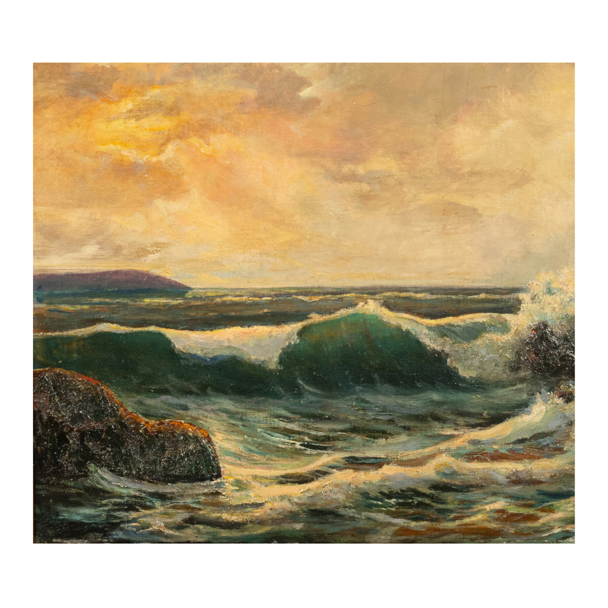 Antique American Marine Seascape Oil Painting Crashing Surf Atlantic Coast Maine Frederick Judd Waugh 1910