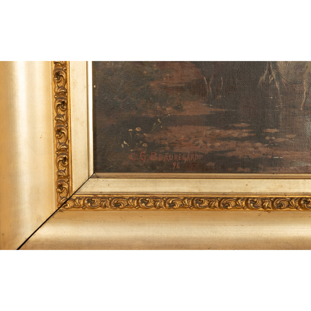 Antique American Hudson River School Oil Painting Cows Landscape Troy New York by Charles Grant Beauregard 1898