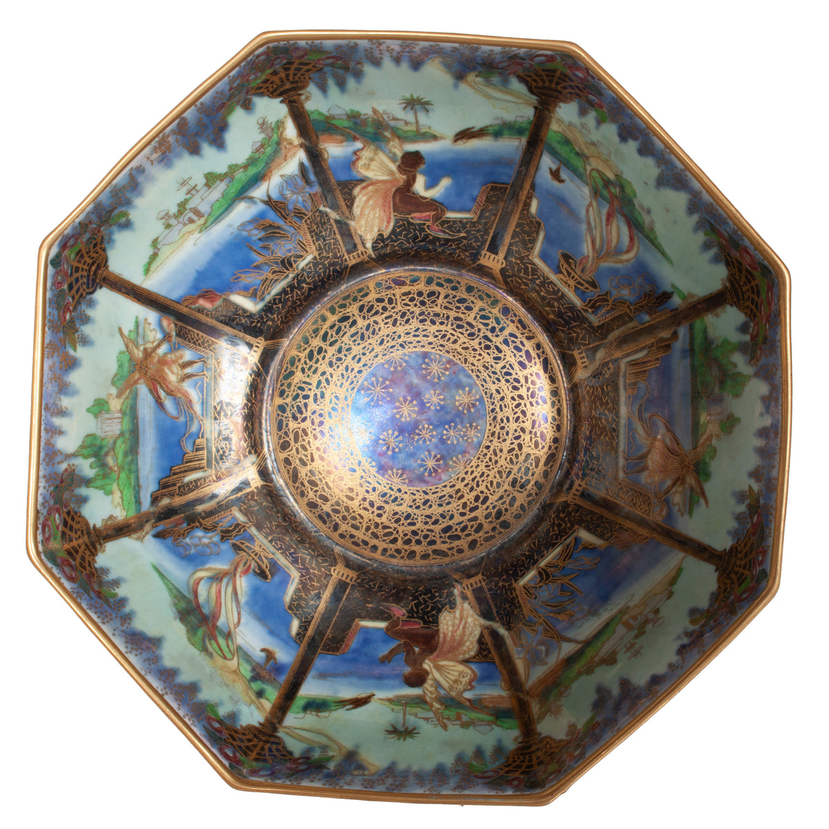 Antique Wedgwood Fairyland Lustre Porcelain "Moorish Smoke & Ribbons" Bowl 1920