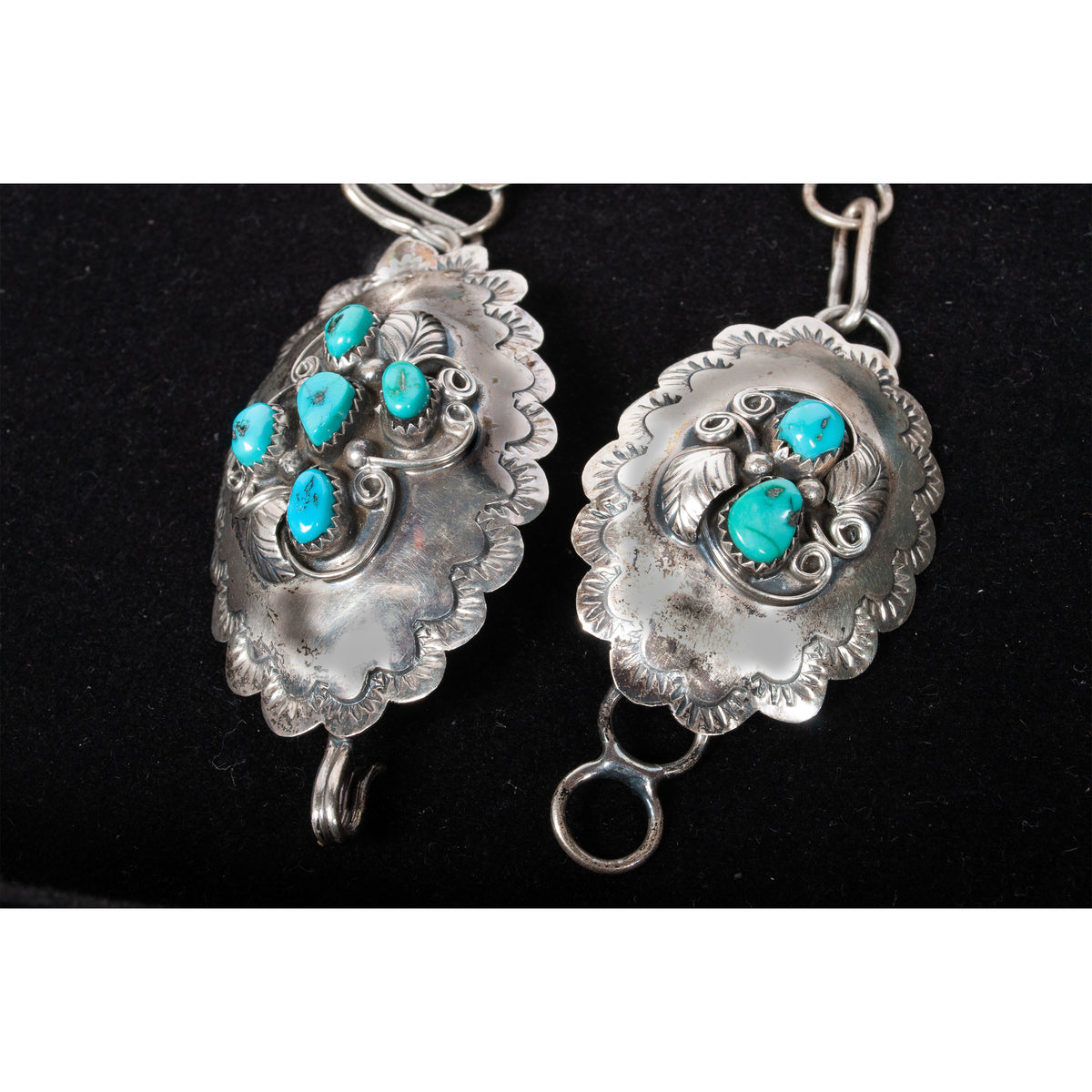 Vintage Native American Navajo Sterling Silver & Blue Turquoise Concho Belt 1950