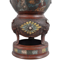 Antique Chinese Qing Dynasty Archaic Style Bronze Enamel Champlevé Censer / Incense Burner, Circa 1880