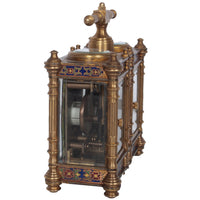 Antique French Brass & Champleve Combination Desk Carriage Clock Barometer 1900
