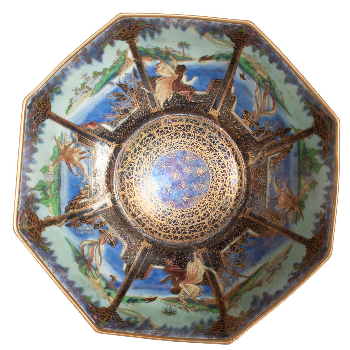 Antique Wedgwood Fairyland Lustre Porcelain "Moorish Smoke & Ribbons" Bowl 1920