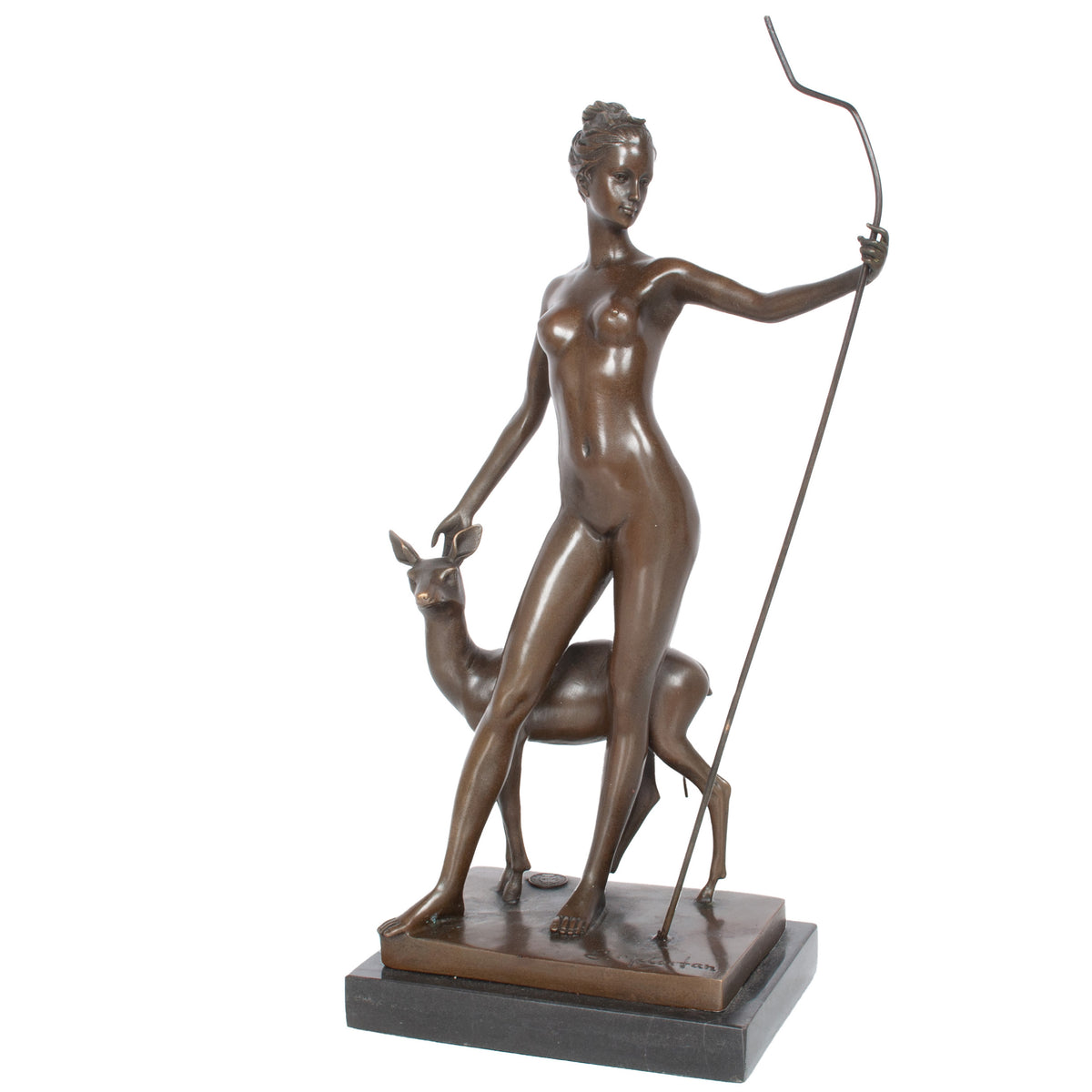 Antique American Art Deco Bronze Sculpture Statue of Diana French Foundry Stamp by Edward Francis McCartan Circa 1920
