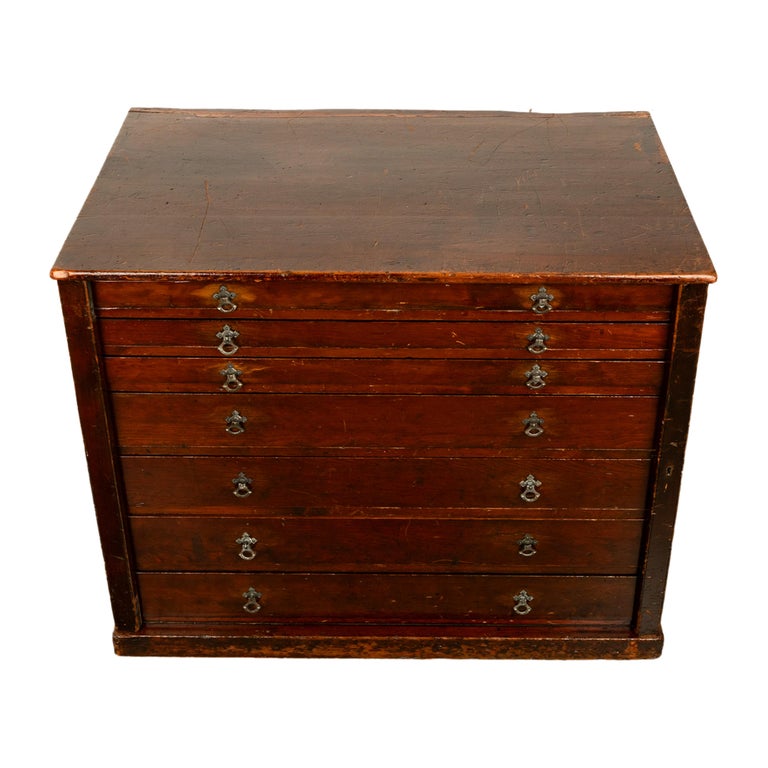 Antique Georgian Drawing Print Architect's Plan File 7 Drawer Chest Cabinet 1820
