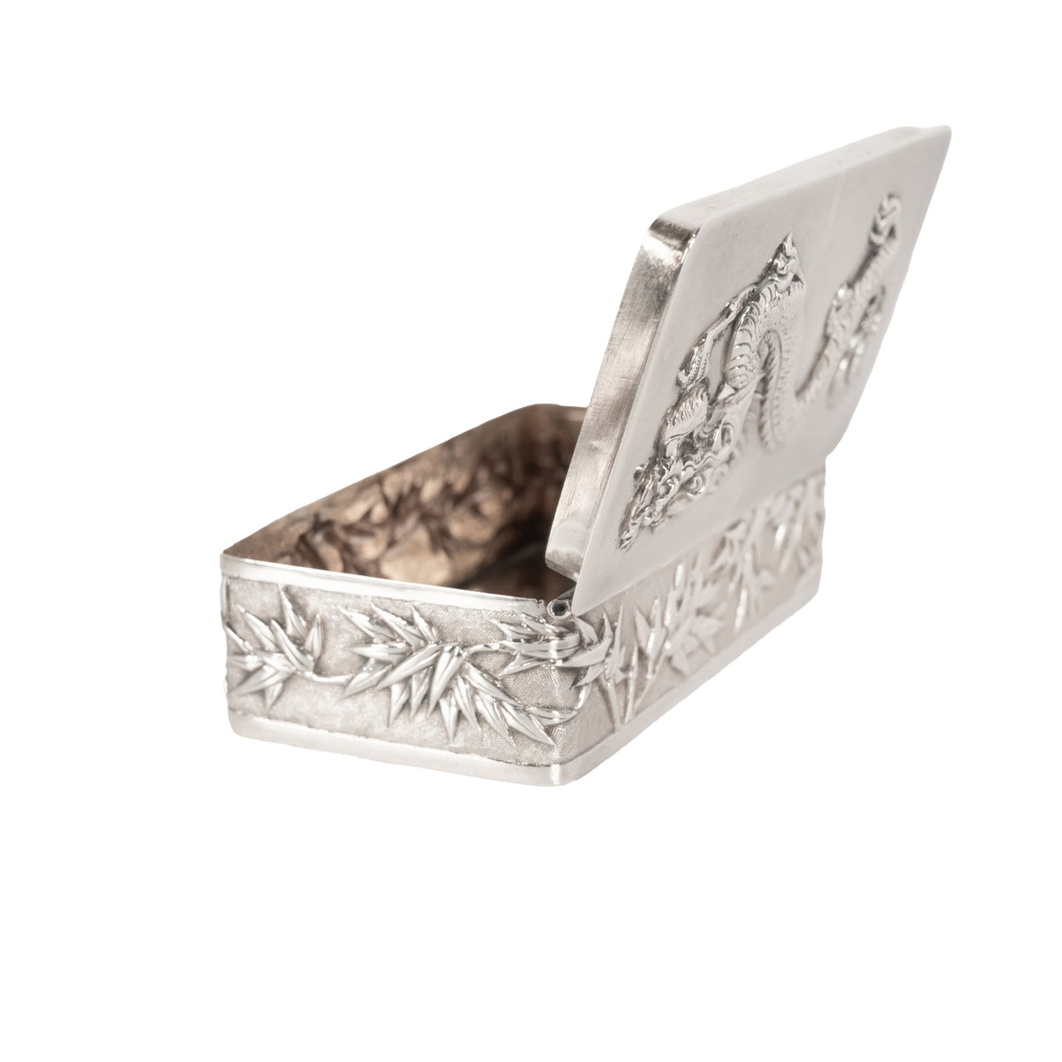 Antique Chinese Qing Dynasty Export Silver Gilt Dragon Snuff Box Wang Hing 1900