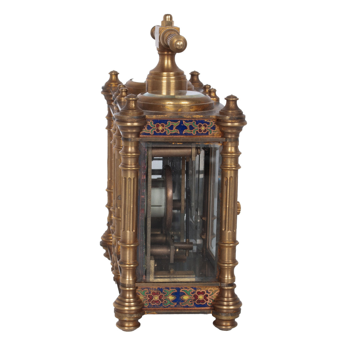 Antique French Brass & Champleve Combination Desk Carriage Clock Barometer 1900