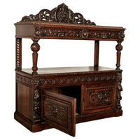 Antique Scottish Carved Oak Renaissance Revival Wine Server Buffet Sideboard