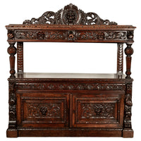 Antique Scottish Carved Oak Renaissance Revival Wine Server Buffet Sideboard