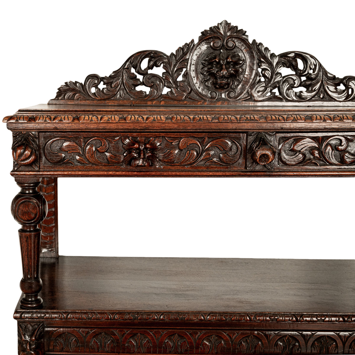 Antique Scottish Carved Oak Renaissance Revival Wine Server Buffet Sideboard