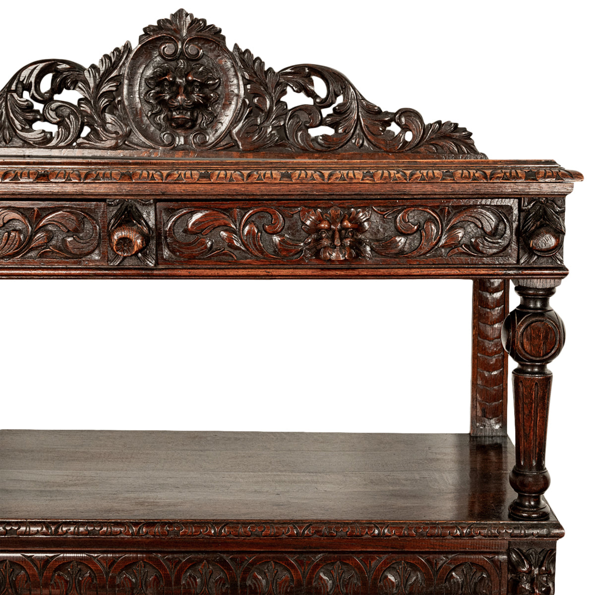 Antique Scottish Carved Oak Renaissance Revival Wine Server Buffet Sideboard