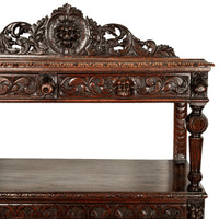 Antique Scottish Carved Oak Renaissance Revival Wine Server Buffet Sideboard