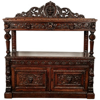 Antique Scottish Carved Oak Renaissance Revival Wine Server Buffet Sideboard